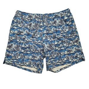Peter Millar Dark and Stormy Print Swim Trunks 7" Inseam Blue Mens XL Koozie NWT